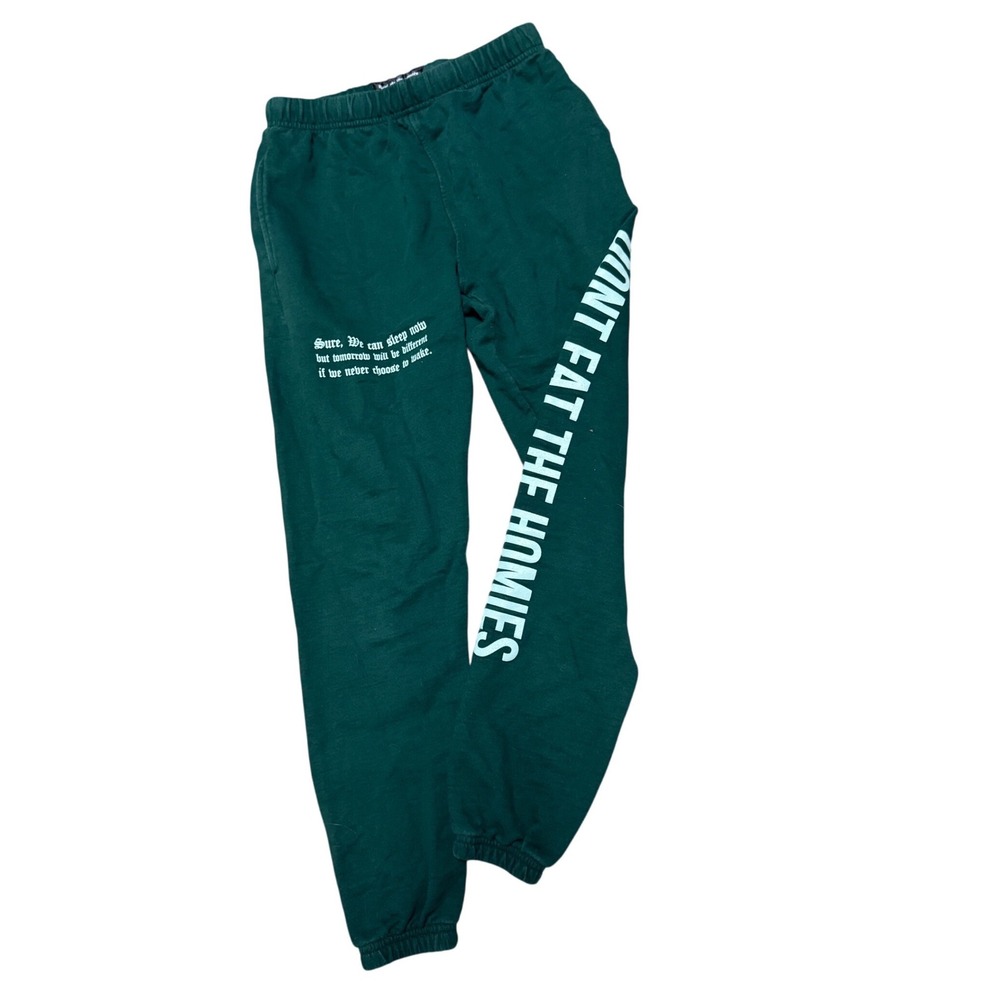 Dont Eat The Homies Vegan Graphic Sweatpants Forest Green Joggers Womens Small